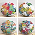 4'lü Beyaz Zemin Üzerinde Renkli Sonbahar Yaprak Desenli Modern Yuvarlak Yastık Kırlent Kılıf Seti Realhomes