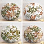 4'lü Beyaz Zemin Üzerinde Sonbahar Yaprağı Desenli Modern Yuvarlak Yastık Kırlent Kılıf Seti Realhomes