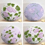 4'lü Renkli Zemin Üzerinde Ortanca Çiçeği Desenli Modern Yuvarlak Yastık Kırlent Kılıf Seti Realhomes