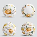 4'lü Kabak Desen Dijital Baskılı Modern Yuvarlak Yastık Kırlent Kılıfı Realhomes