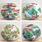 4'lü Beyaz Zemin Üzerinde Renkli Yaprak Desenli Modern Yuvarlak Yastık Kırlent Kılıf Seti Realhomes