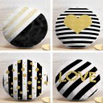 4'lü Beyaz Zemin Üzerinde Gold Detaylı Geometrik Desenli Modern Yuvarlak Yastık Kırlent Kılıf Seti Realhomes