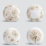 4'lü Beyaz Zemin Üzerinde Çiçek Desenli Modern Yuvarlak Yastık Kırlent Kılıf Seti Realhomes