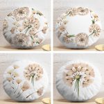 4'lü Beyaz Zemin Üzerinde Çiçek Desenli Modern Yuvarlak Yastık Kırlent Kılıf Seti Realhomes