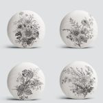 4'lü Renkli Zemin Üzerinde Yaprak Desenli Modern Yuvarlak Yastık Kırlent Kılıf Seti Realhomes