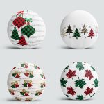 4'lü Ekose Temalı Çanlar ve Çam Ağacı Yılbaşı Kombin Modern Yuvarlak Yastık Kırlent Kılıfı Realhomes