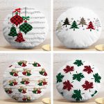 4'lü Ekose Temalı Çanlar ve Çam Ağacı Yılbaşı Kombin Modern Yuvarlak Yastık Kırlent Kılıfı Realhomes