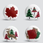 4'lü Ekose Modelli Çam Ağacı Yılbaşı Kombin Modern Yuvarlak Yastık Kırlent Kılıfı Realhomes