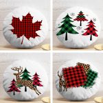 4'lü Ekose Modelli Çam Ağacı Yılbaşı Kombin Modern Yuvarlak Yastık Kırlent Kılıfı Realhomes