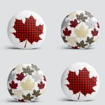 4'lü Yaprak Tasarımlı Ekoseli Yılbaşı Konsept Modern Yuvarlak Yastık Kırlent Kılıfı Realhomes