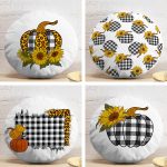 4'lü Siyah Beyaz Ekoseli Kabak Motifli Özel Tasarım Kombin Yuvarlak Yastık Kırlent Kılıfı Realhomes