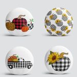 4'lü Ekoseli Kabak Desenli Dijital Baskılı Kombin Yuvarlak Yastık Kırlent Kılıfı Realhomes