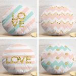 4'lü Beyaz Zemin Üzerinde Gold Detay Love Yazılı Modern Yuvarlak Yastık Kırlent Kılıf Seti Realhomes