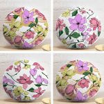 4'lü Beyaz Zemin Üzerinde Rengarenk Çiçek Desenli  Modern Yuvarlak Yastık Kırlent Kılıf Seti Realhomes