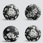 4'lü Siyah Zemin Üzerinde Çiçek Desenli Modern Yuvarlak Yastık Kırlent Kılıf Seti Realhomes