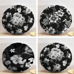 4'lü Siyah Zemin Üzerinde Çiçek Desenli Modern Yuvarlak Yastık Kırlent Kılıf Seti Realhomes