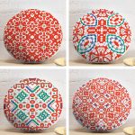 4'lü Beyaz Zemin Üzerinde Çini Desenli Modern Yuvarlak Yastık Kırlent Kılıf Seti Realhomes