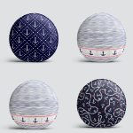 4'lü Renkli Zemin Üzerinde Denizci Desenli Modern Yuvarlak Yastık Kırlent Kılıf Seti Realhomes