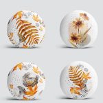 4'lü Beyaz Zeminde Kurumuş Yaprak Ve Çiçek Tasarımlı Modern Yuvarlak Yastık Kırlent Kılıf Seti Realhomes