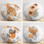 4'lü Beyaz Zeminde Kurumuş Yaprak Ve Çiçek Tasarımlı Modern Yuvarlak Yastık Kırlent Kılıf Seti Realhomes