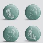 4'lü Renkli Zemin Üzerinde Onedraw Çizimli Yaprak Desenli Modern Yuvarlak Yastık Kırlent Kılıf Seti Realhomes