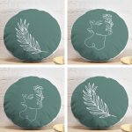 4'lü Renkli Zemin Üzerinde Onedraw Çizimli Yaprak Desenli Modern Yuvarlak Yastık Kırlent Kılıf Seti Realhomes