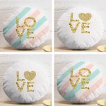 4'lü Beyaz Zemin Üzerinde Gold Detaylı Love Yazılı Modern Yuvarlak Yastık Kırlent Kılıf Seti Realhomes