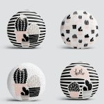 4'lü Beyaz Zemin Üzerinde Onedraw Çizimli Kaktüs Desenli Modern Yuvarlak Yastık Kırlent Kılıf Seti Realhomes