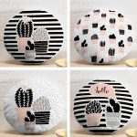 4'lü Beyaz Zemin Üzerinde Onedraw Çizimli Kaktüs Desenli Modern Yuvarlak Yastık Kırlent Kılıf Seti Realhomes