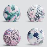 4'lü Tüy Ve Yaprak Tasarımlı Modern Dekoratif Dijital Baskılı Yuvarlak Yastık Kırlent Kılıf Seti Realhomes