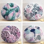 4'lü Tüy Ve Yaprak Tasarımlı Modern Dekoratif Dijital Baskılı Yuvarlak Yastık Kırlent Kılıf Seti Realhomes