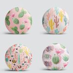 4'lü Renkli Zemin Üzerinde Kaktüs Desenli Modern Yuvarlak Yastık Kırlent Kılıf Seti Realhomes