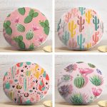 4'lü Renkli Zemin Üzerinde Kaktüs Desenli Modern Yuvarlak Yastık Kırlent Kılıf Seti Realhomes