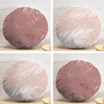 4'lü Renkli Zemin Yaprak Desenli Modern Yuvarlak Yastık Kırlent Kılıf Seti Realhomes