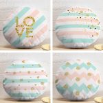 4'lü Renkli Zemin Üzerinde Gold Detaylı Geometrik Çizimli Modern Yuvarlak Yastık Kırlent Kılıf Seti Realhomes