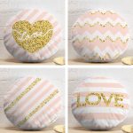 4'lü Renkli Zemin Üzerinde Gold Detaylı Love Yazılı Modern Yuvarlak Yastık Kırlent Kılıf Seti Realhomes