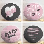 4'lü Sevgililer Günü Konseptli Özel Tasarım Modern Kombin Yuvarlak Yastık Kırlent Kılıf Seti Realhomes