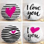 4'lü Sevgililer Günü Konseptli Özel Tasarım Modern Kombin Yuvarlak Yastık Kırlent Kılıf Seti Realhomes