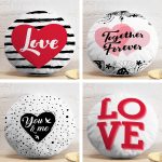 4'lü Sevgililer Günü Konseptli Özel Tasarım Modern Kombin Yuvarlak Yastık Kırlent Kılıf Seti Realhomes