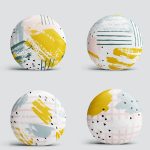 4'lü Düz Ve Yatay Çizgiler Üzerinde Sulu Boya Tasarımlı Modern Yuvarlak Yastık Kırlent Kılıf Seti Realhomes