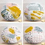 4'lü Düz Ve Yatay Çizgiler Üzerinde Sulu Boya Tasarımlı Modern Yuvarlak Yastık Kırlent Kılıf Seti Realhomes