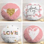 4'lü Sevgililer Günü Konseptli Özel Tasarım Modern Kombin Yuvarlak Yastık Kırlent Kılıf Seti Realhomes