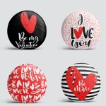 4'lü Sevgililer Günü Konseptli Özel Tasarım Modern Kombin Yuvarlak Yastık Kırlent Kılıf Seti Realhomes