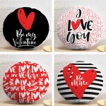 4'lü Sevgililer Günü Konseptli Özel Tasarım Modern Kombin Yuvarlak Yastık Kırlent Kılıf Seti Realhomes