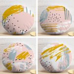 4'lü Sarı Ve Pembe Sulu Boya Fırça Darbeli Dekoratif Yuvarlak Yastık Kırlent Kılıf Seti Realhomes