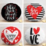 4'lü Sevgililer Günü Konseptli Özel Tasarım Modern Kombin Yuvarlak Yastık Kırlent Kılıf Seti Realhomes