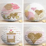 4'lü Sevgililer Günü Konseptli Özel Tasarım Modern Kombin Yuvarlak Yastık Kırlent Kılıf Seti Realhomes