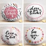 4'lü Sevgililer Günü Konseptli Özel Tasarım Modern Kombin Yuvarlak Yastık Kırlent Kılıf Seti Realhomes