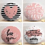 4'lü Sevgililer Günü Konseptli Özel Tasarım Modern Kombin Yuvarlak Yastık Kırlent Kılıf Seti Realhomes