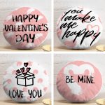 4'lü Sevgililer Günü Konseptli Özel Tasarım Modern Kombin Yuvarlak Yastık Kırlent Kılıf Seti Realhomes